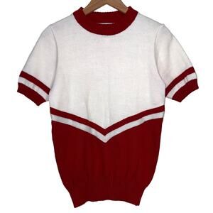 Vintage Red & White Short Sleeve Cheerleader Sweater Size XS/S